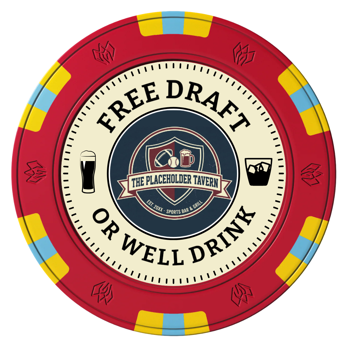 Beer Shop Clay Poker Chips - Red / 6 Spot Gem / 43mm - Front