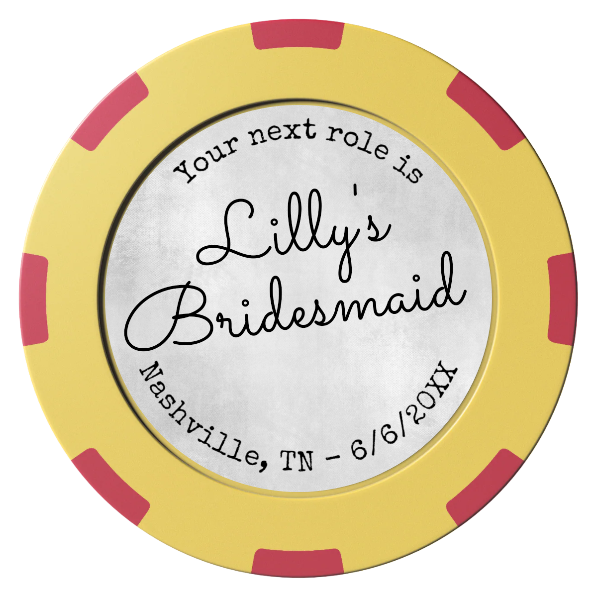 Be My Bridesmaid Simple Clay Poker Chips - Yellow / 8 Spot (2 Tone) / 40mm - Front