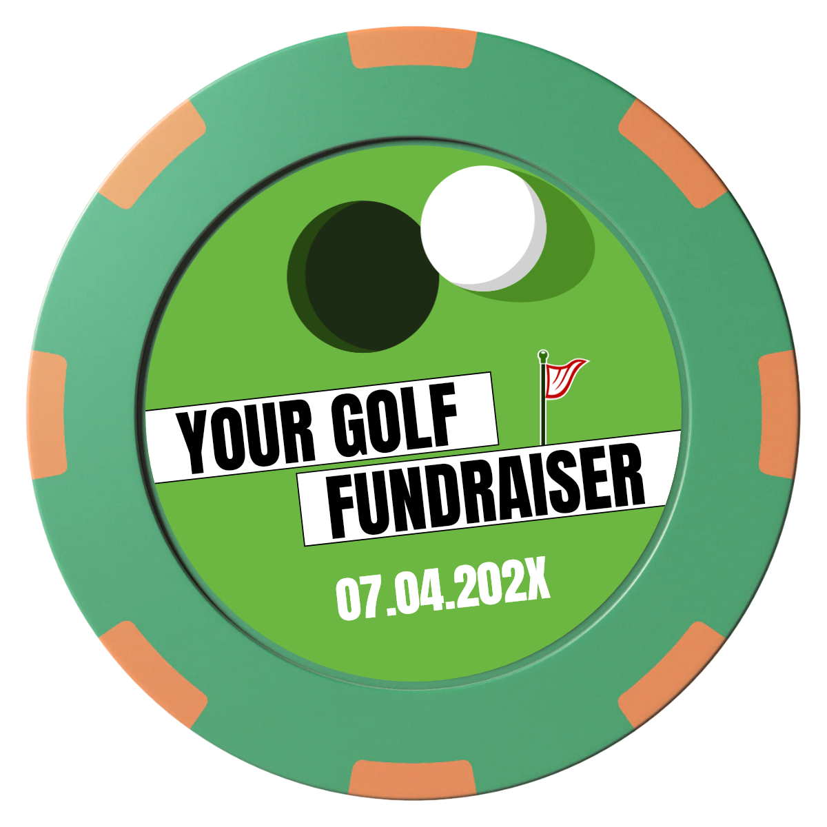 Putting Around Tournament Clay Poker Chips - Green / 8 Spot (2 Tone) / 40mm - Front