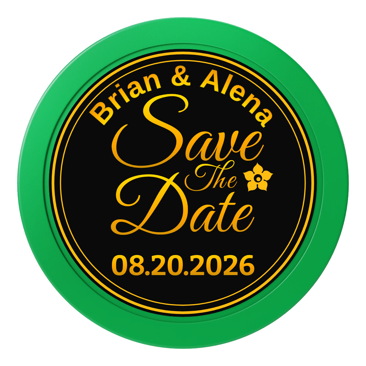 Save the Date Text 2" Oversized Poker Chips - Green - Front