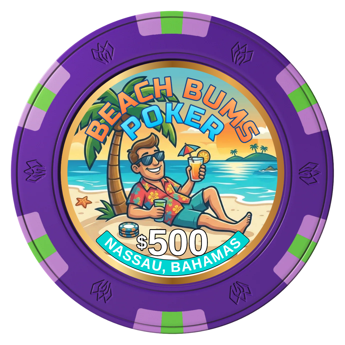 Sandy's Casino Clay Poker Chips - Purple / 6 Spot Gem / 43mm - Front