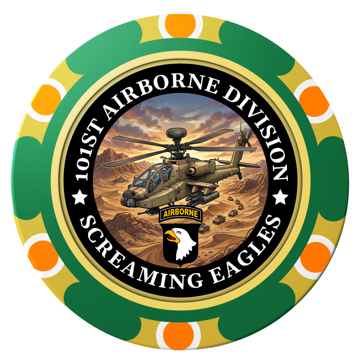 Army Airborne Clay Poker Chips - Green / Monte Carlo / 40mm - Front