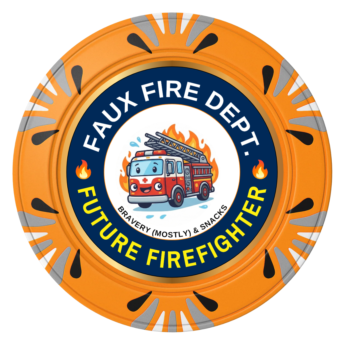 Future Firefighter Clay Poker Chips - Orange / Macau / 40mm - Front