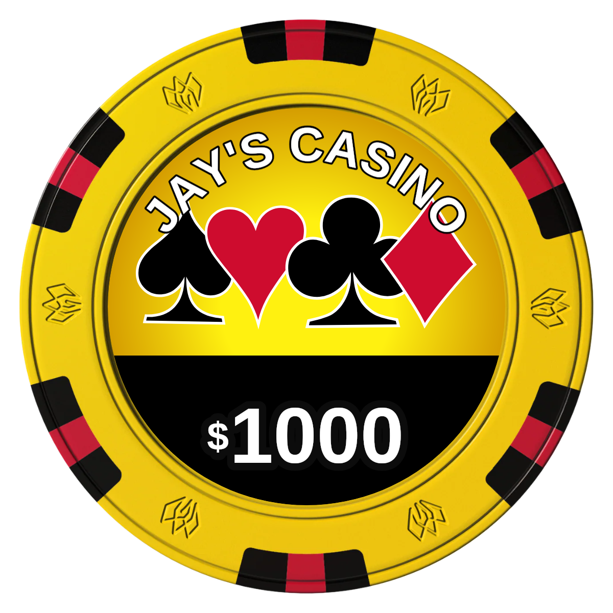 Jay's Casino Clay Poker Chips - Yellow / 6 Spot Gem / 40mm - Front