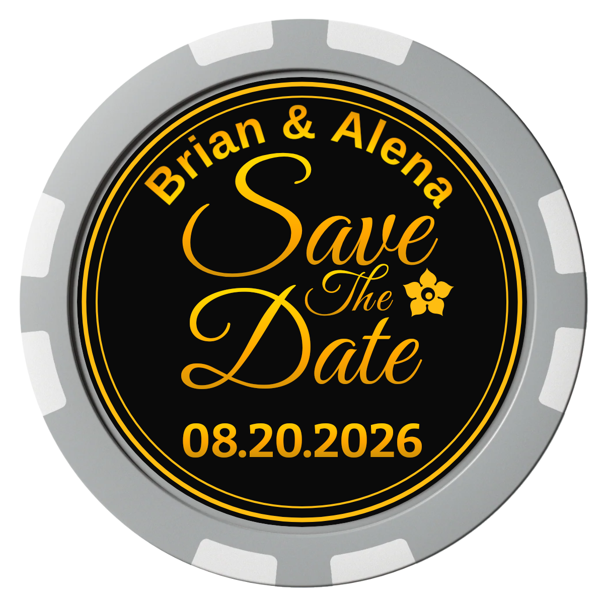 Save the Date Text Composite Poker Chips - Gray / 8 Stripe - Front