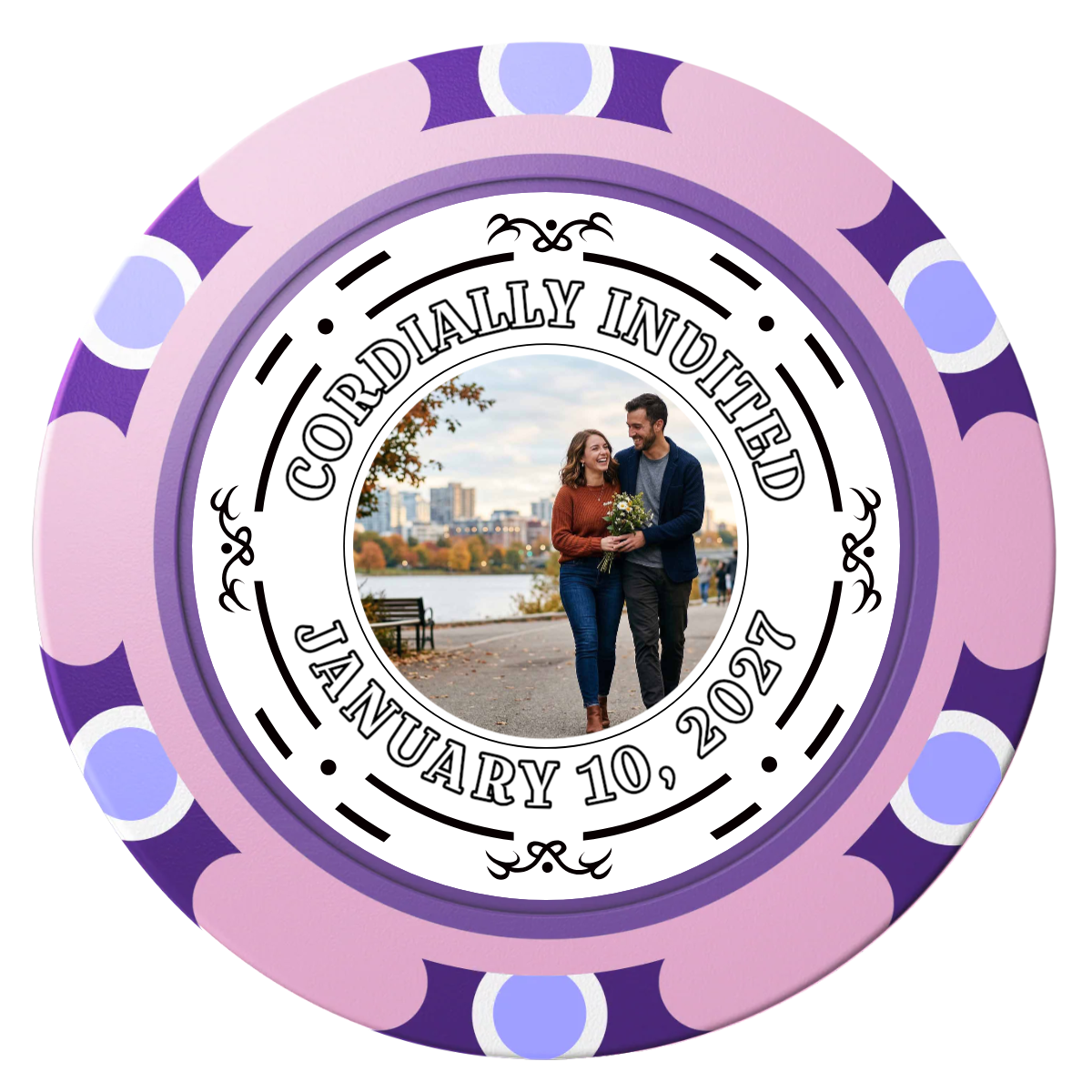 Save the Date Element Clay Poker Chips - Pink / Monte Carlo / 40mm - Front