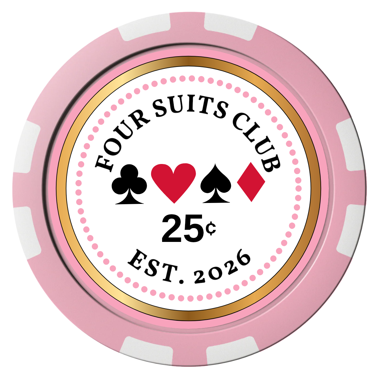 Fours Suits Club Composite Poker Chips - Pink / 8 Stripe - Front