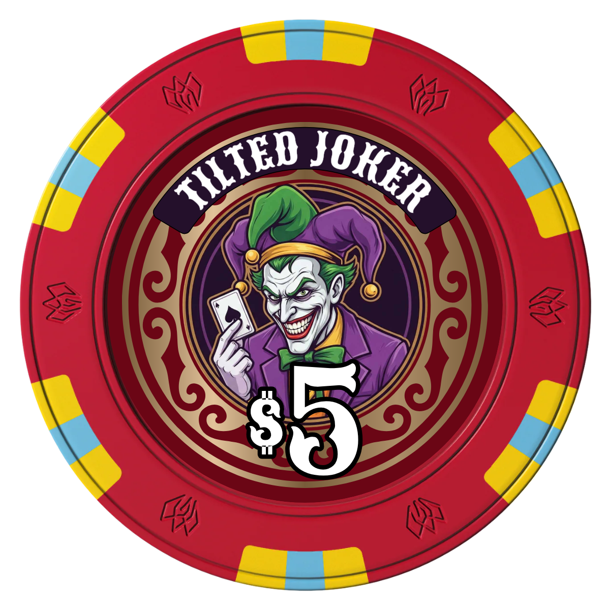 Tilted Joker Clay Poker Chips - Red / 6 Spot Gem / 40mm - Front