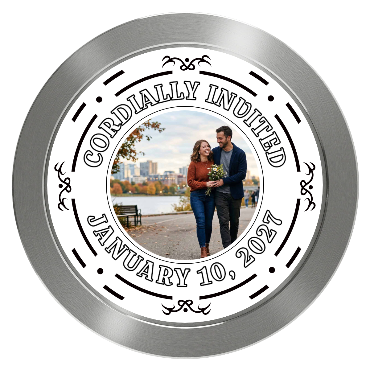 Save the Date Element Aluminum Poker Chips - Silver - Front