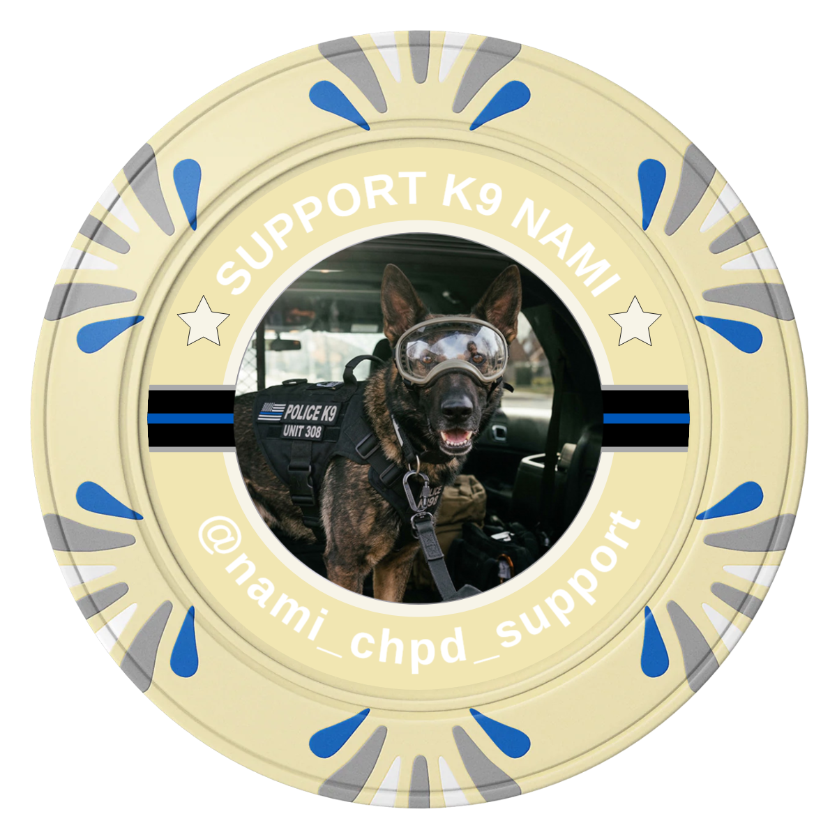 Police Department K9 #02 Clay Poker Chips - Ivory / Macau / 40mm - Front