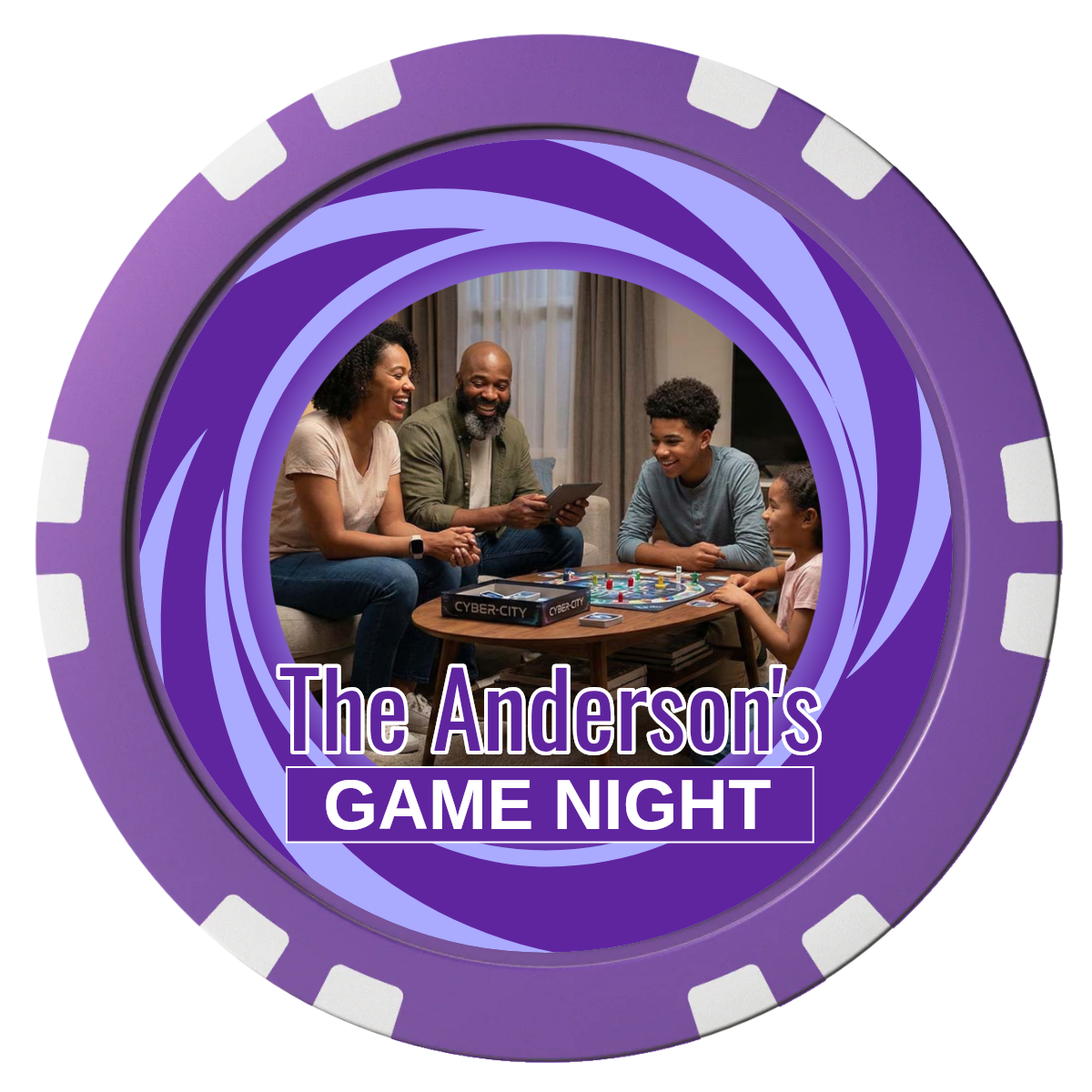 Anderson's Game Night Composite Poker Chips - Purple / Double Stripe - Front