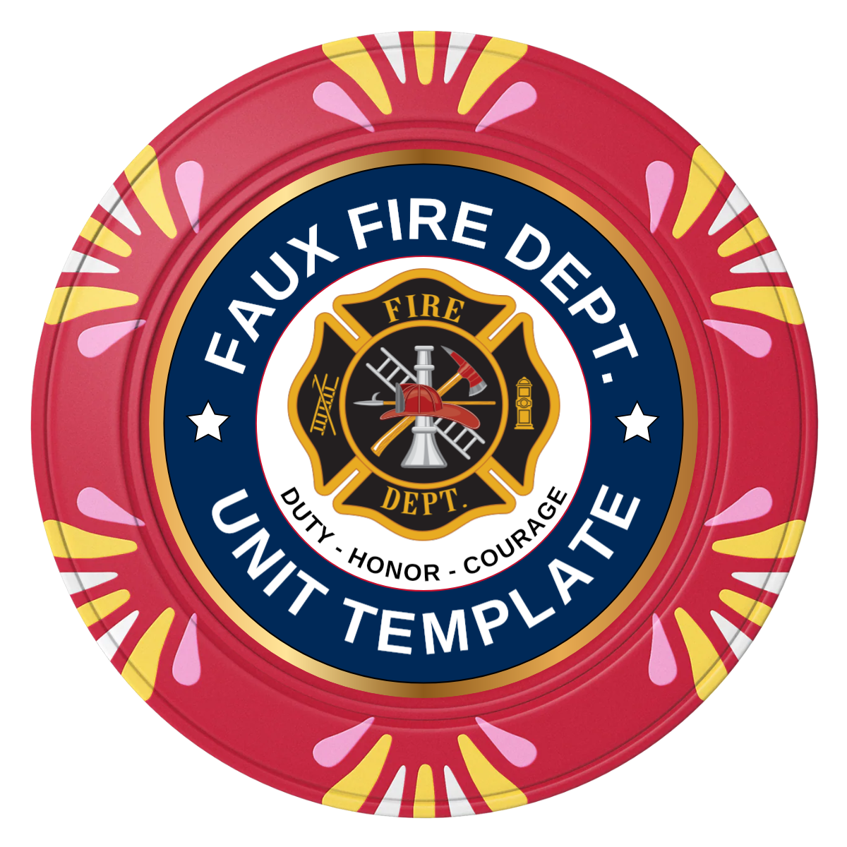 Faux Fire Dept. #01 Clay Poker Chips - Red / Macau / 40mm - Front