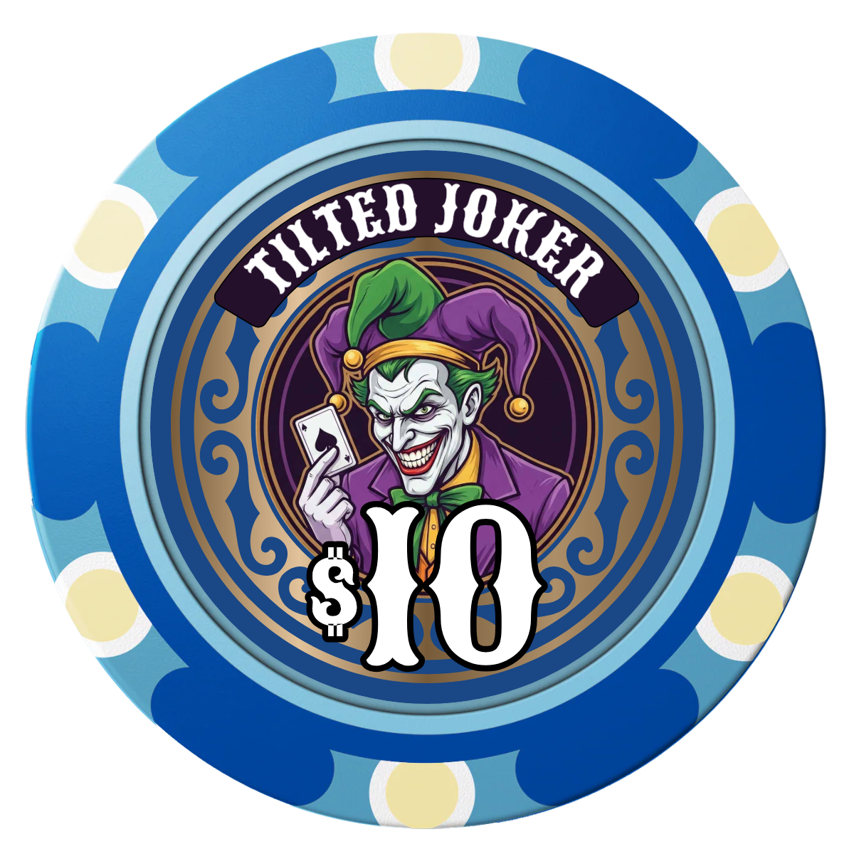 Tilted Joker Clay Poker Chips - Blue / Monte Carlo / 40mm - Front