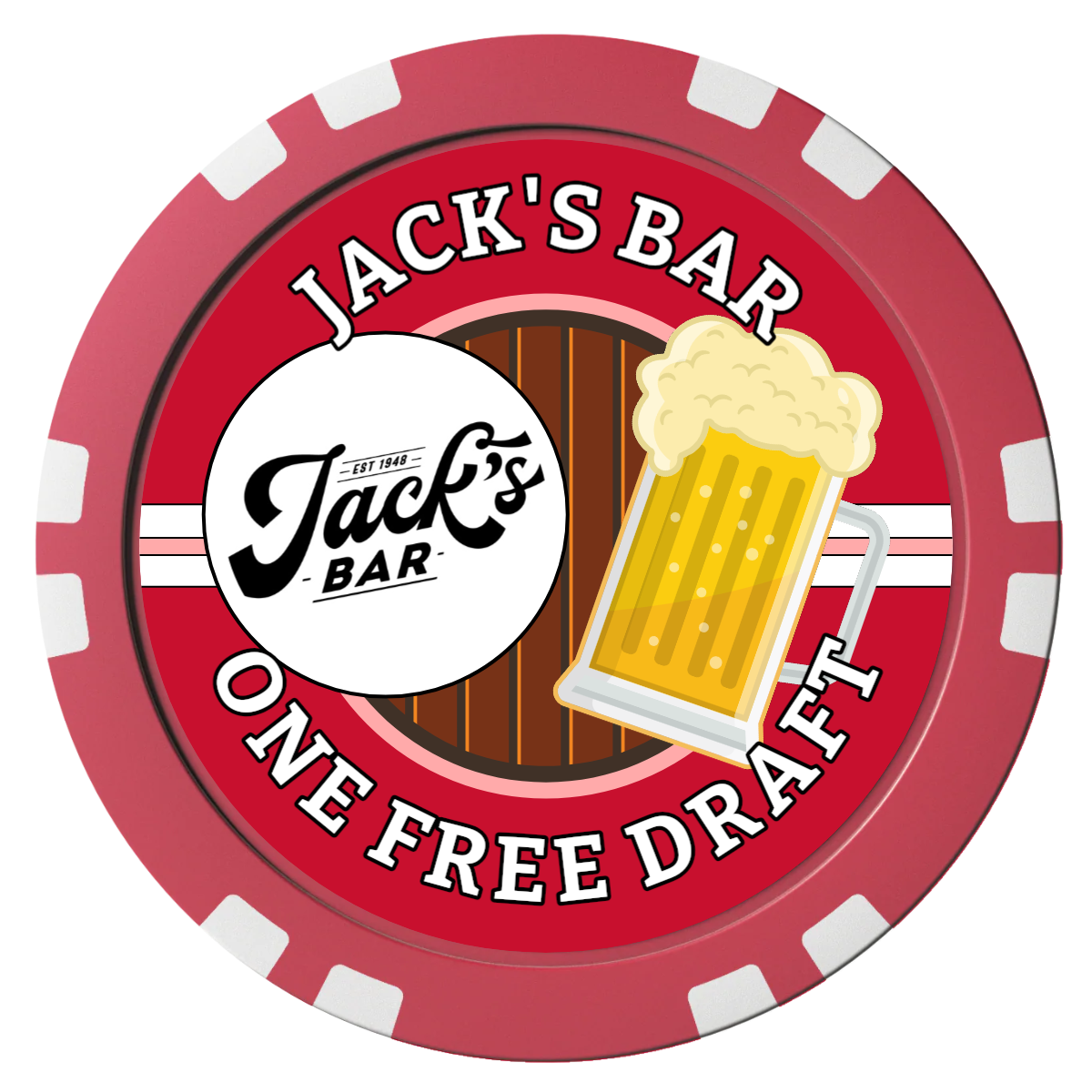 Barnyard Brew Composite Poker Chips - Red / Double Stripe - Front