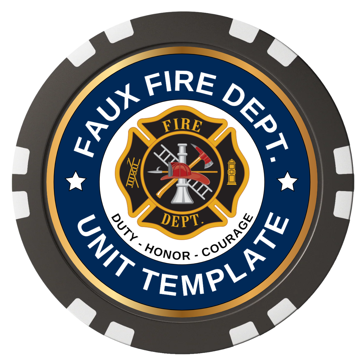 Faux Fire Dept. #01 Composite Poker Chips - Black / Double Stripe - Front