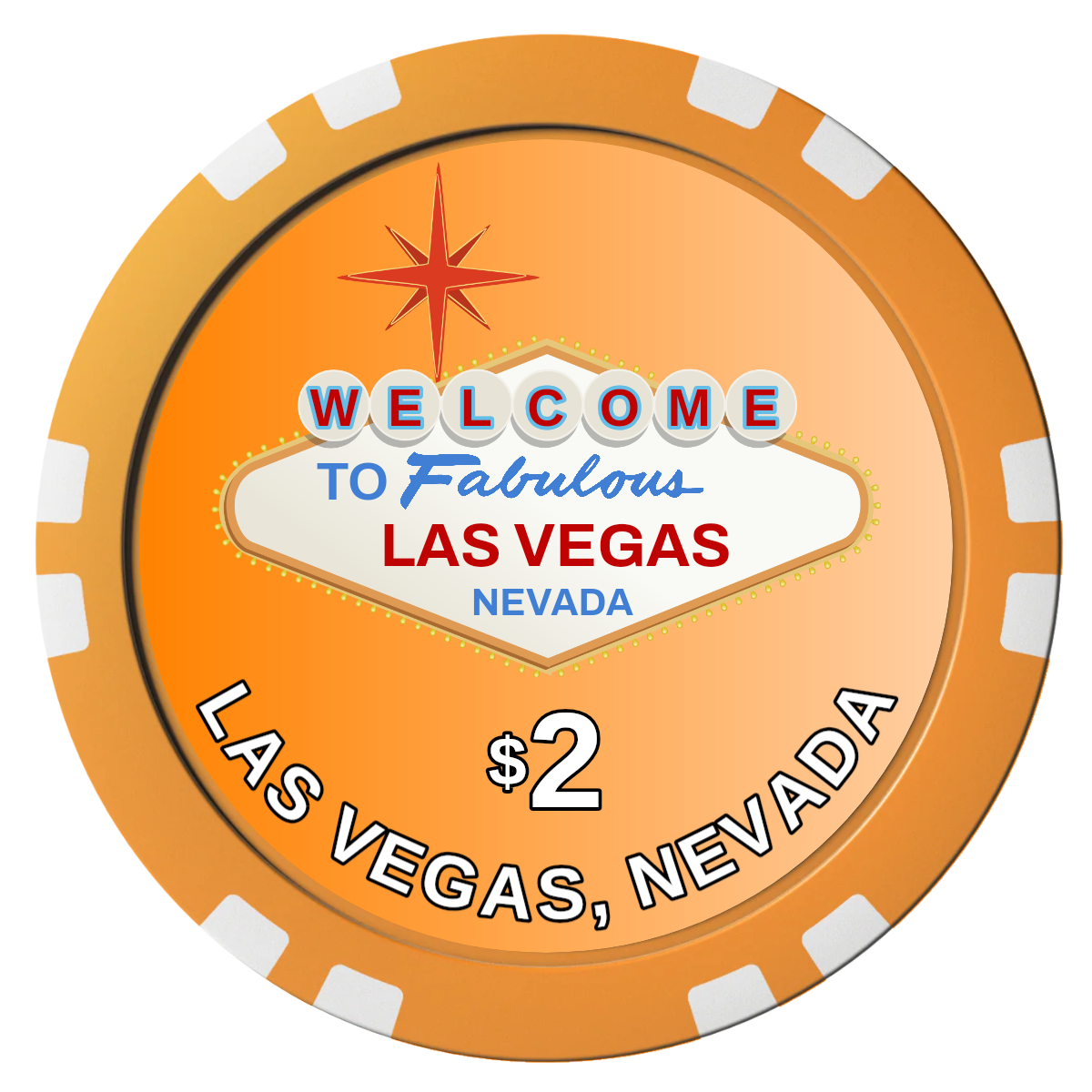 Vegas Sign Composite Poker Chips - Orange / Double Stripe - Front