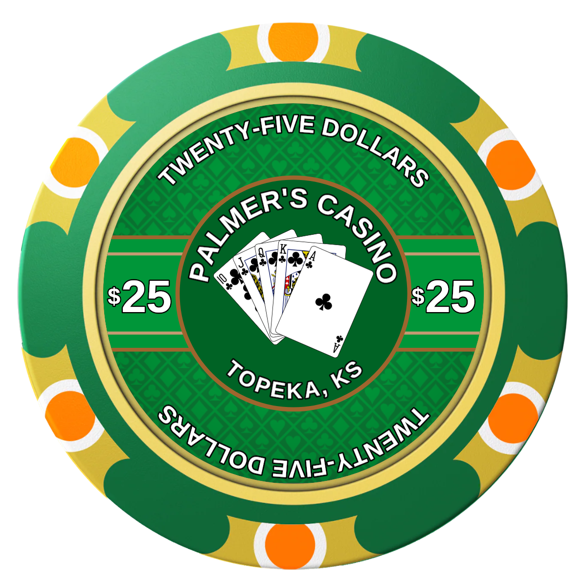Palmer's Casino Clay Poker Chips - Green / Monte Carlo / 40mm - Front