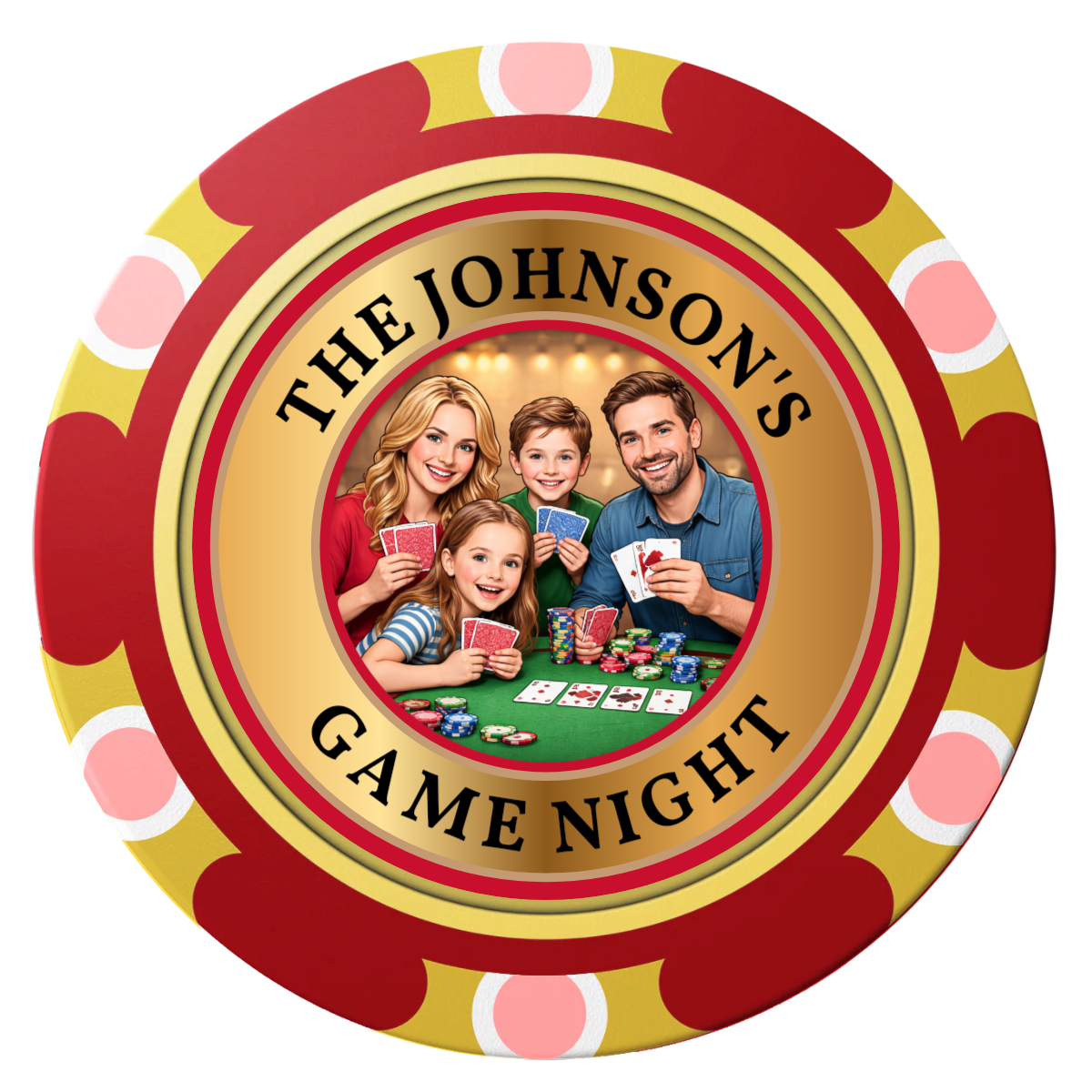 Family Game Night Clay Poker Chips - Red / Monte Carlo / 40mm - Front
