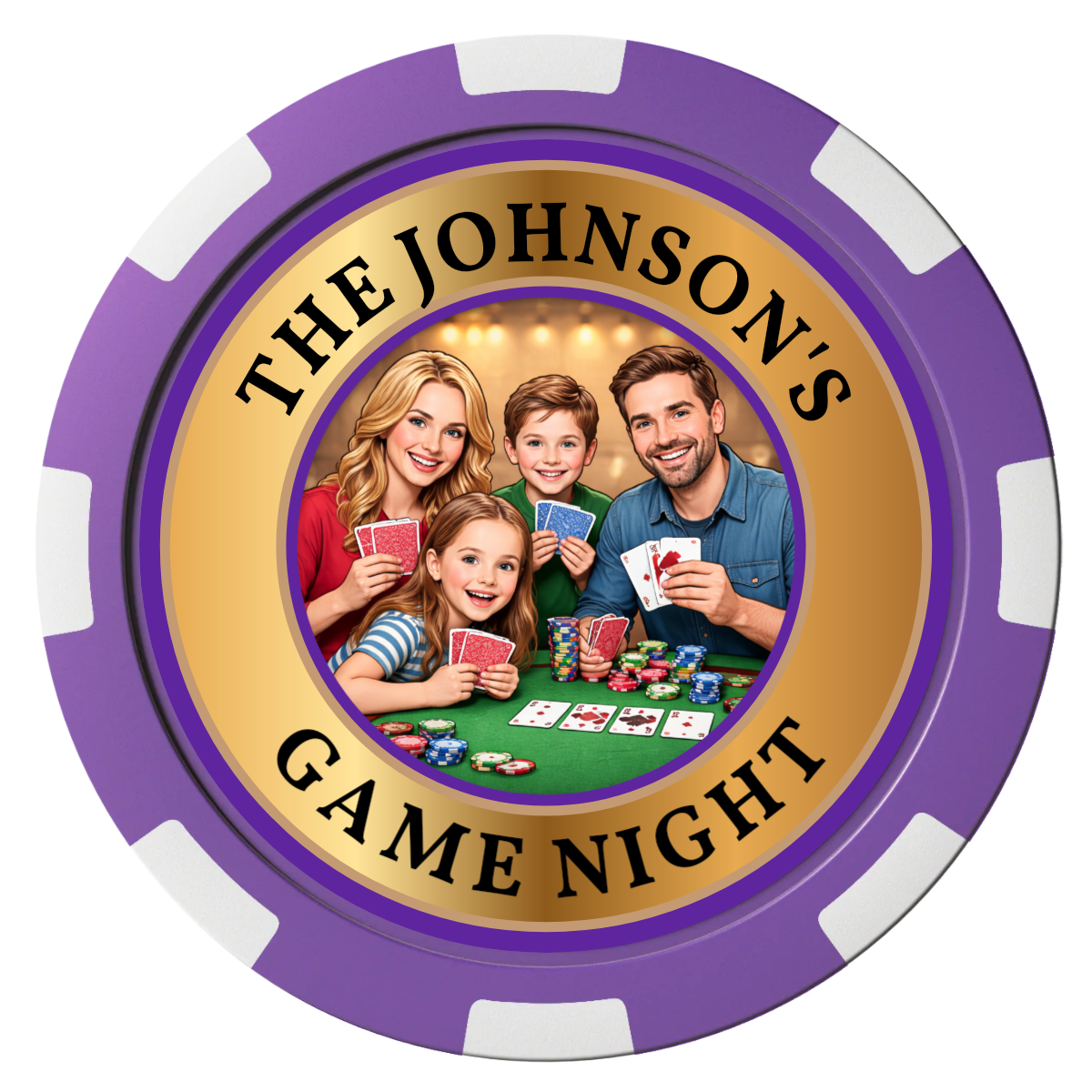 Family Game Night Composite Poker Chips - Purple / 8 Spot - Front