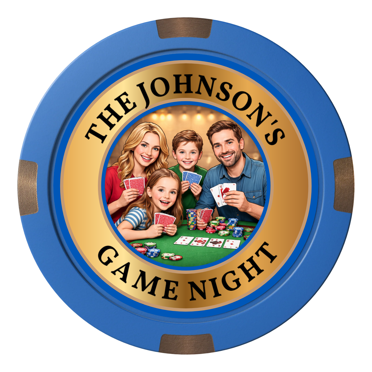 Family Game Night Composite & Metal Hybrid Poker Card Protectors - Blue - Back