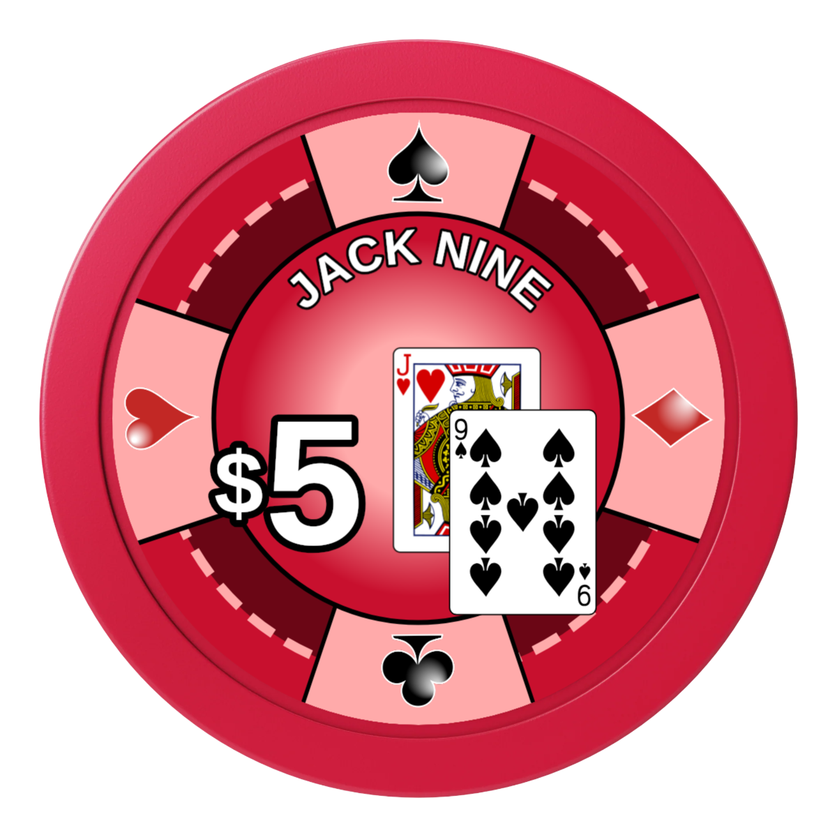 Jack Nine Card Room 2" Oversized Poker Chips - Red - Front