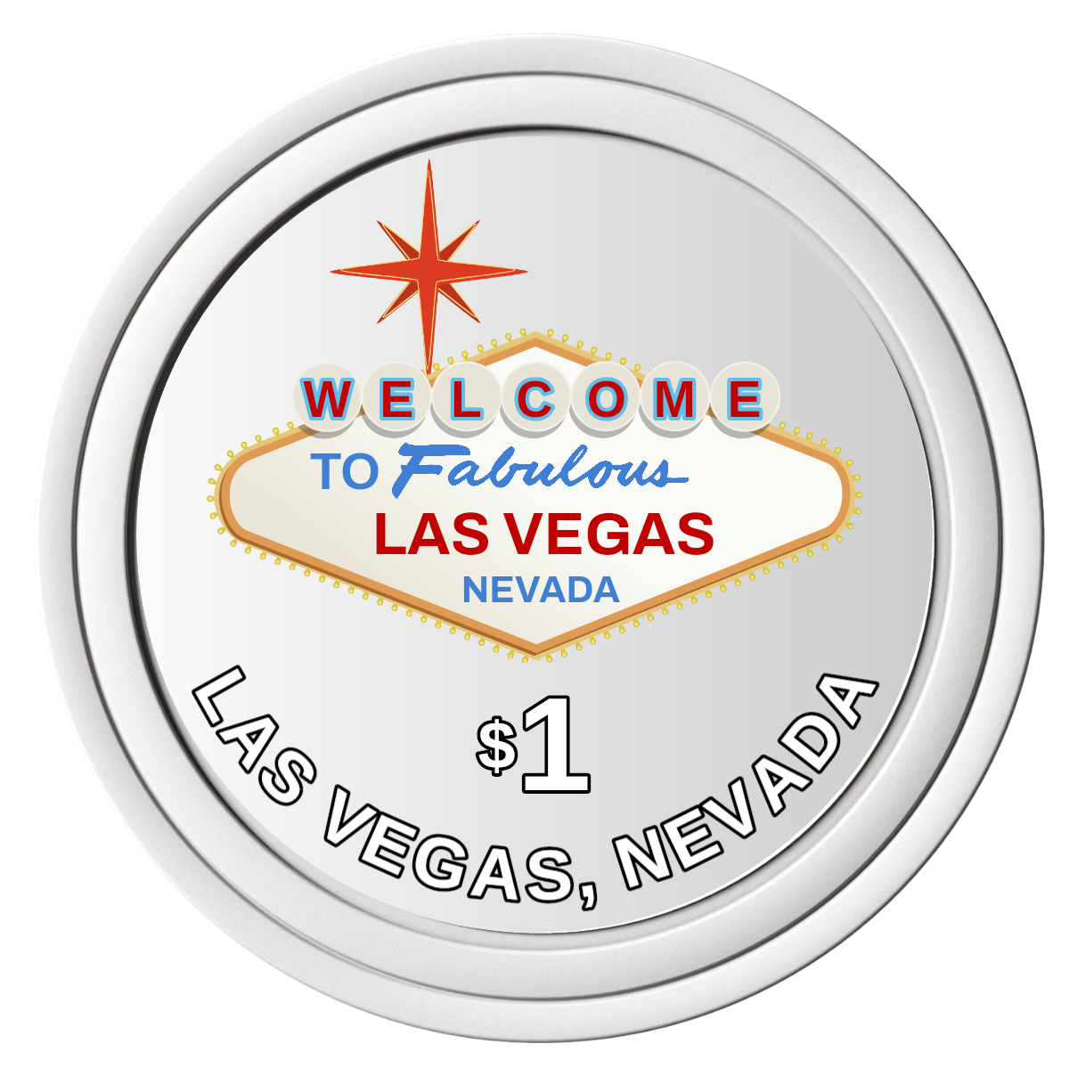 Vegas Sign Composite Poker Chips - White / Solid - Front