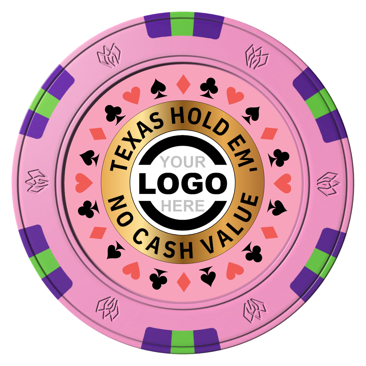 Texas Hold Em' Clay Poker Chips - Pink / 6 Spot Gem / 40mm - Front