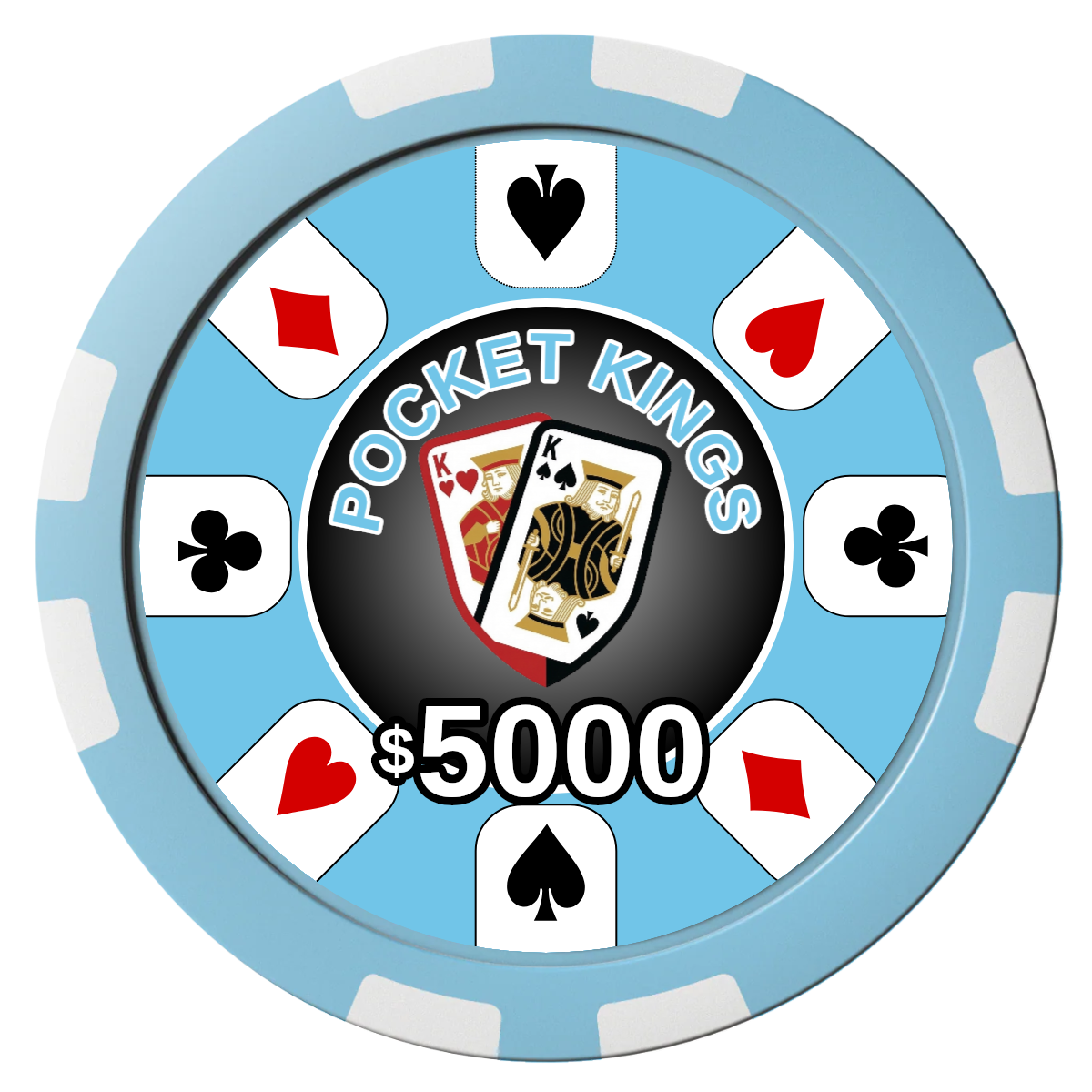 Pocket Kings Composite Poker Chips - Light Blue / 8 Stripe - Front