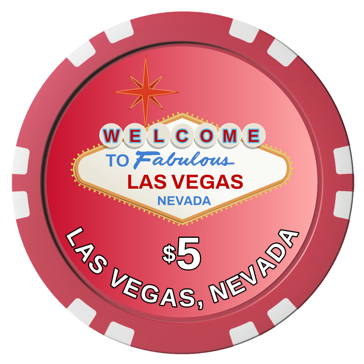 Vegas Sign Composite Poker Chips - Red / Double Stripe - Front