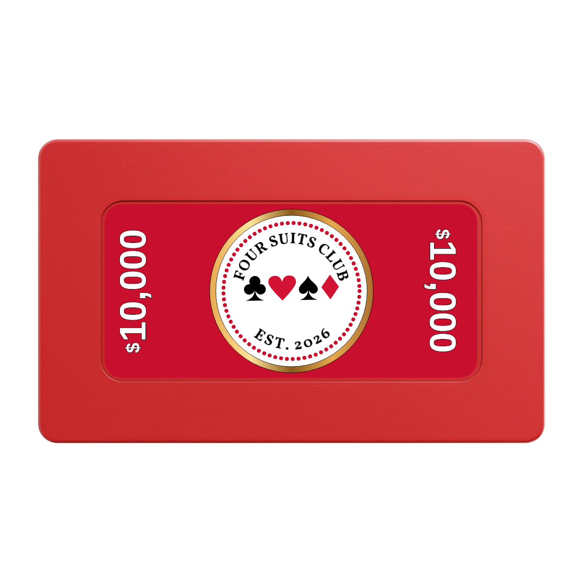 Fours Suits Club Rectangular Poker Chip Plaques - Red - Front