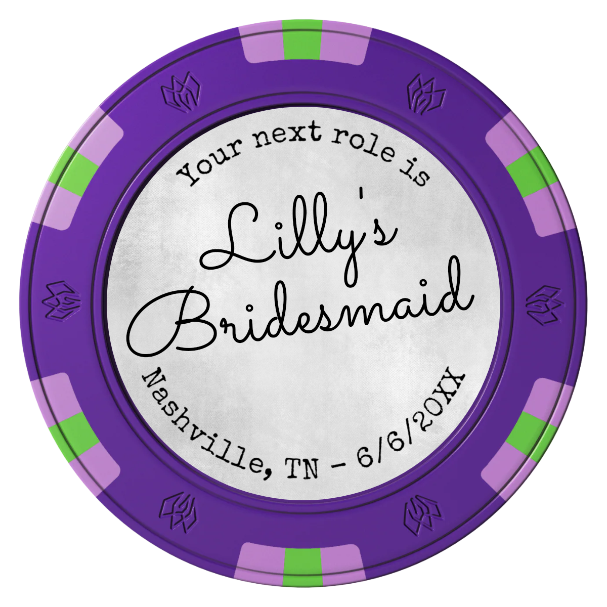 Be My Bridesmaid Simple Clay Poker Chips - Purple / 6 Spot Gem / 40mm - Front