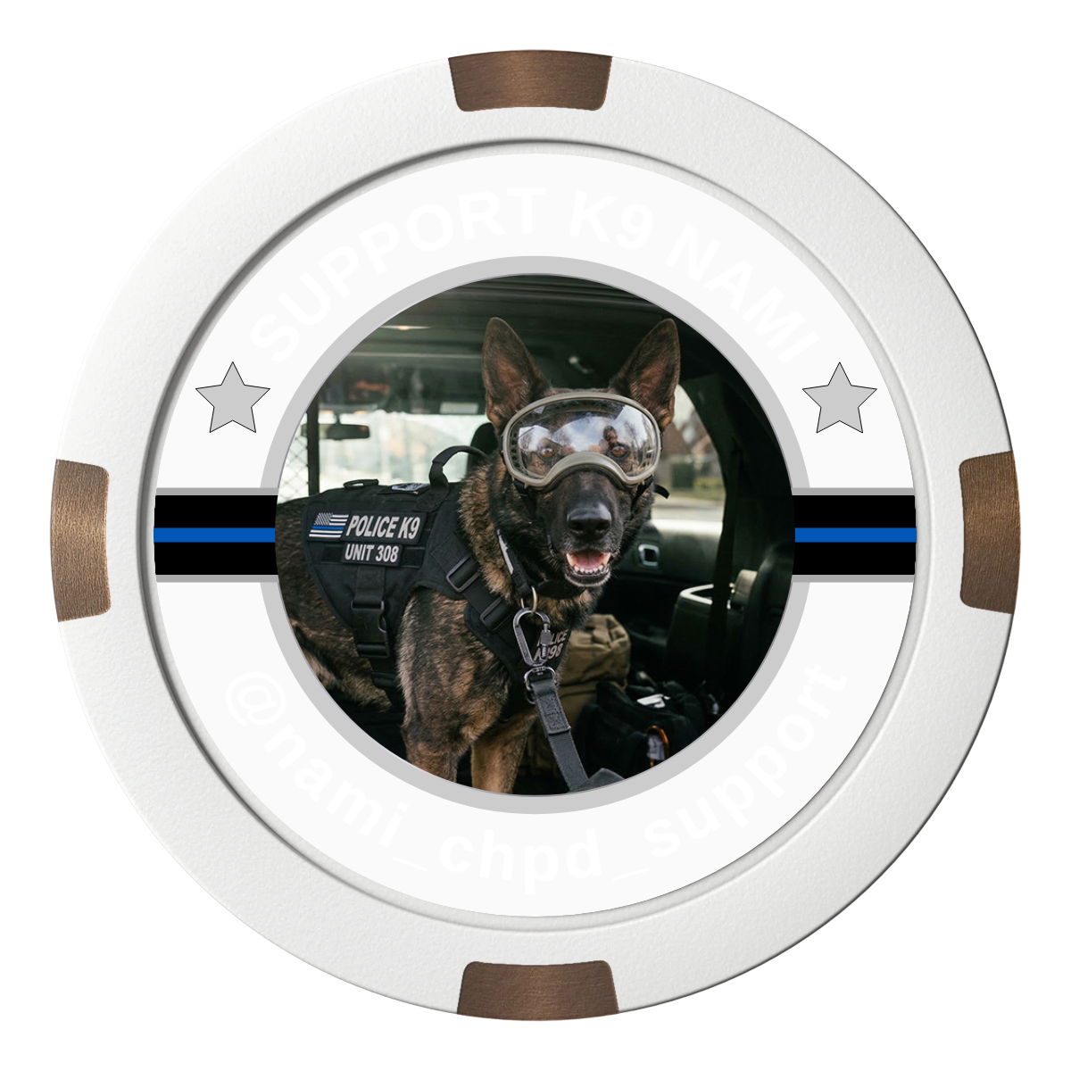 Police Department K9 #02 Composite & Metal Hybrid Poker Chips - White - Front