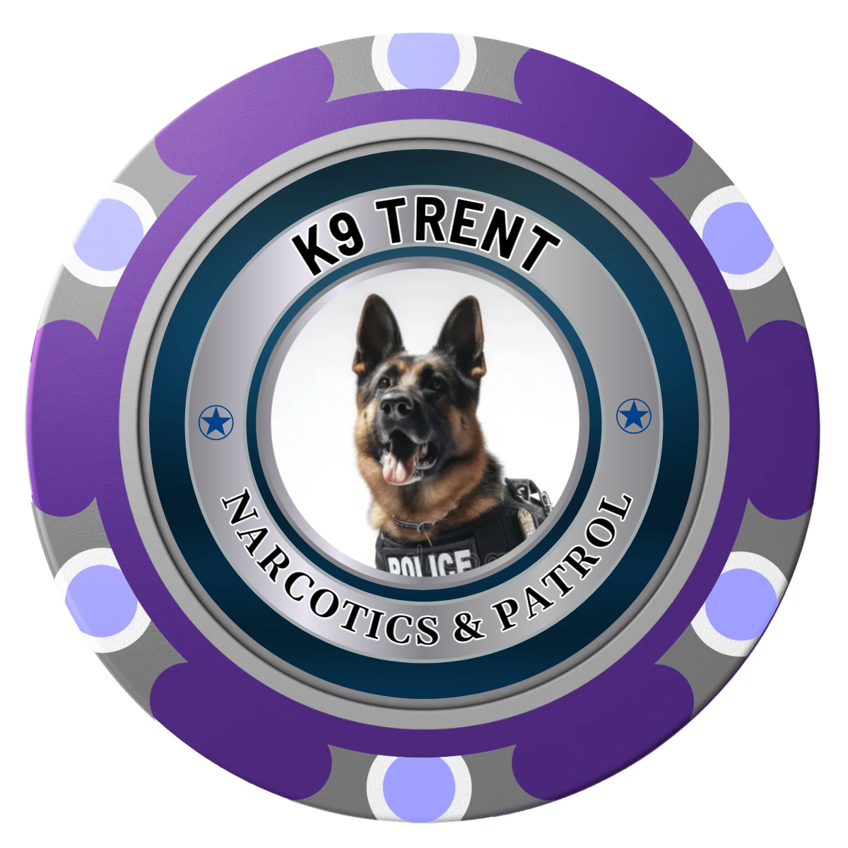K-9 Trent Clay Poker Chips - Purple / Monte Carlo / 40mm - Front