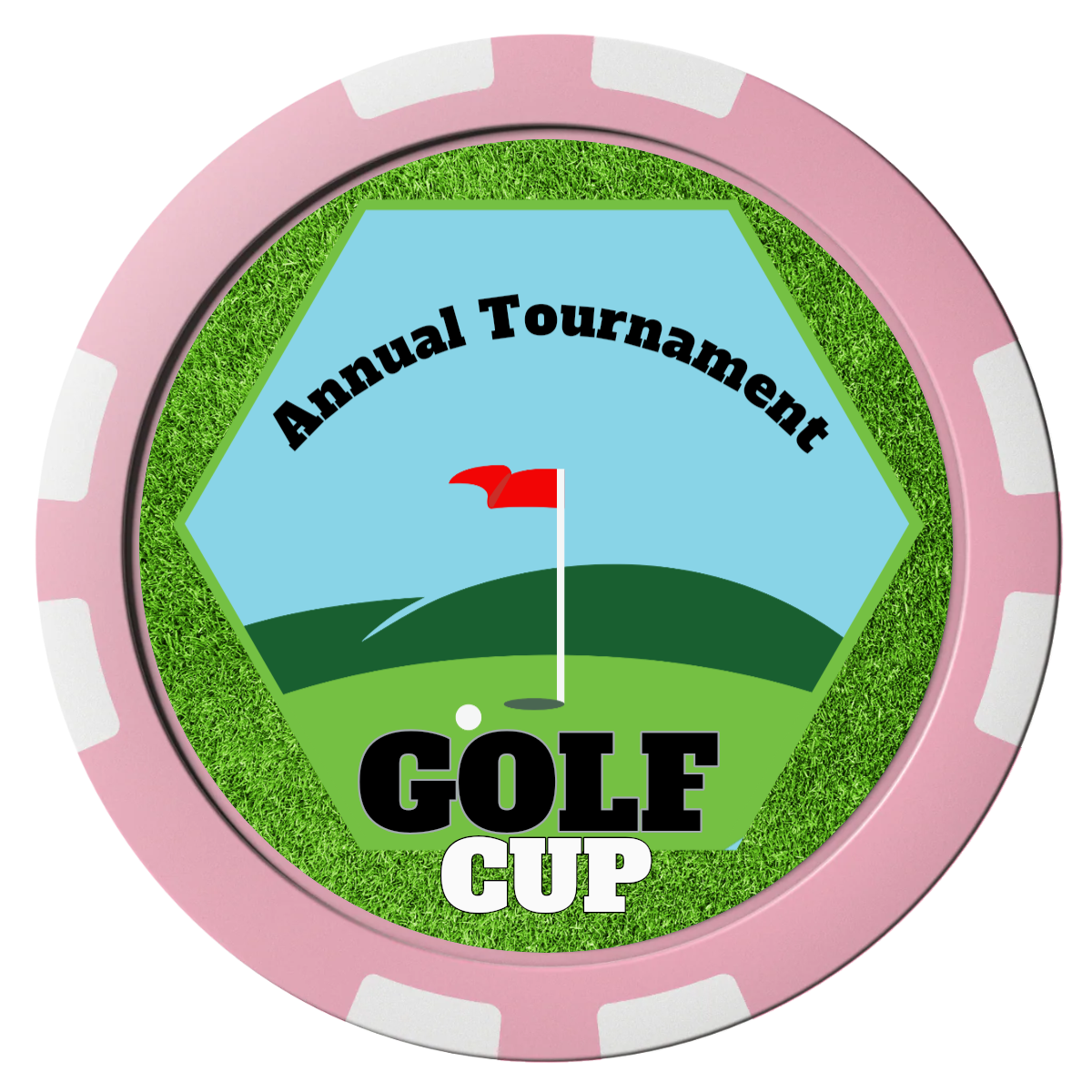 Golf Cup Composite Poker Chips - Pink / 8 Stripe - Front