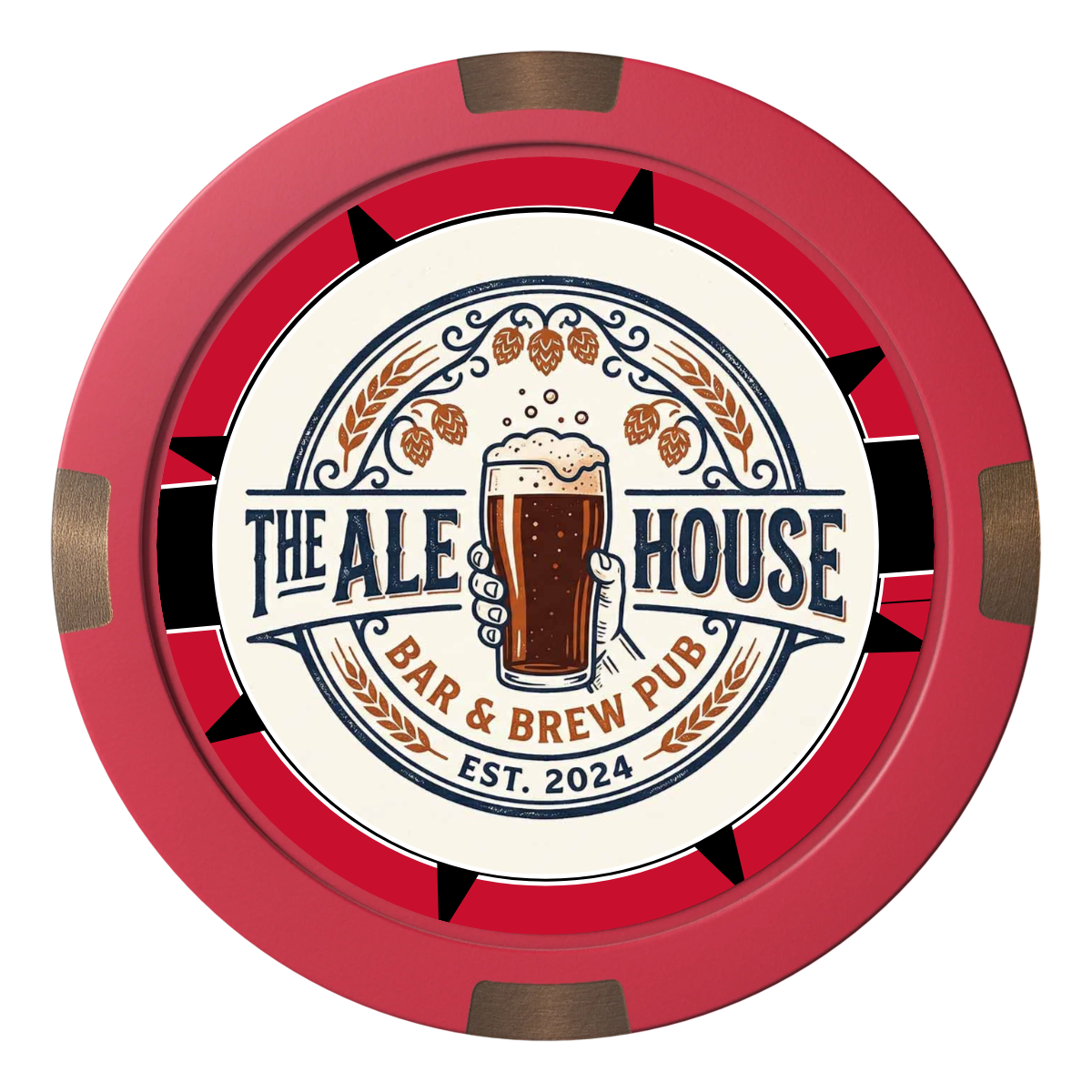 Free Beer Drink Composite & Metal Hybrid Poker Chips - Red - Back