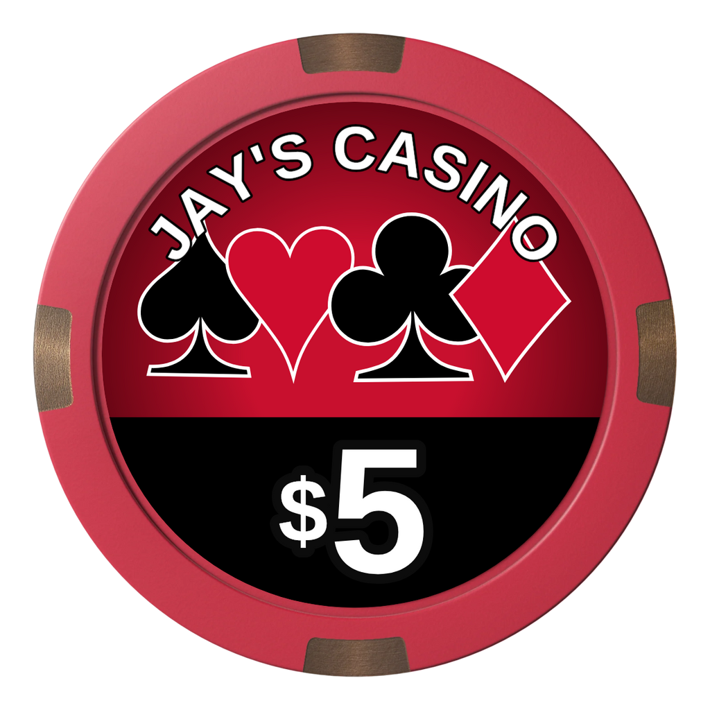 Jay's Casino Composite & Metal Hybrid Poker Chips - Red - Front