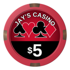 Jay's Casino Composite & Metal Hybrid Poker Chips - Red - Front