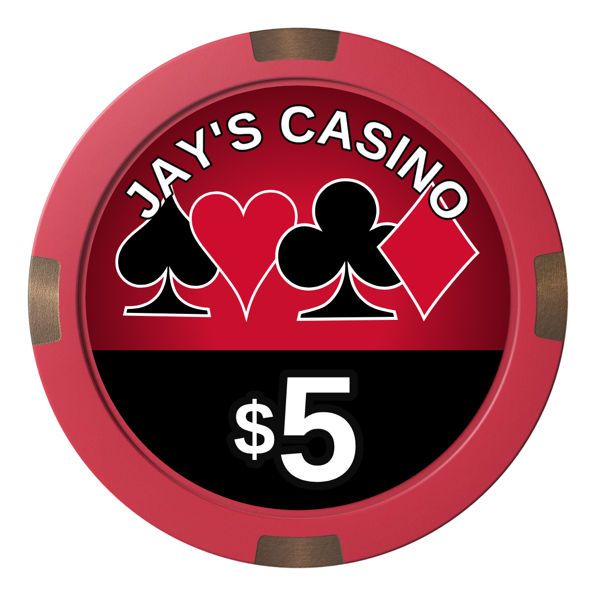 Jay's Casino Composite & Metal Hybrid Poker Chips - Red - Front