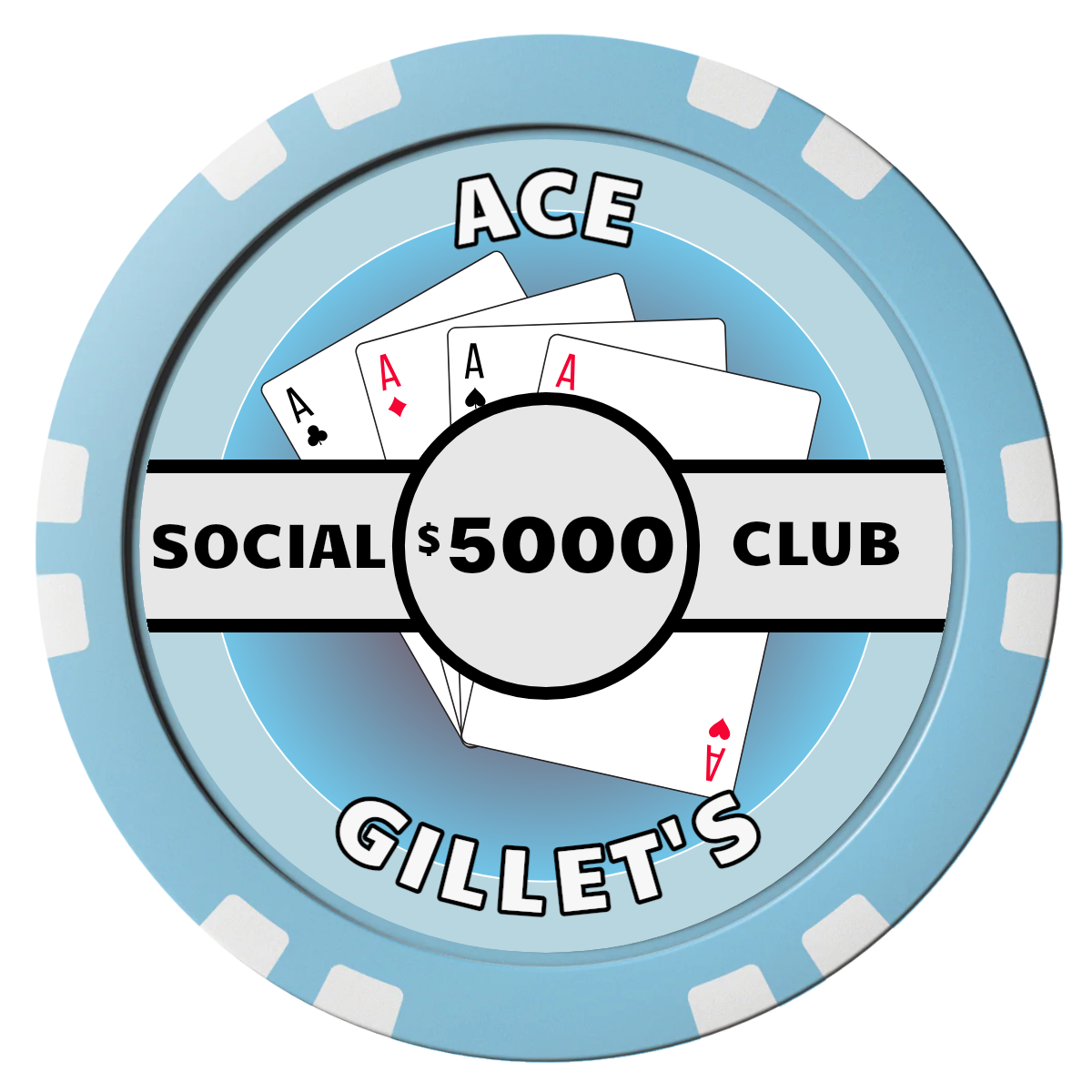 Ace Gillet's Composite Poker Chips - Light Blue / Double Stripe - Front
