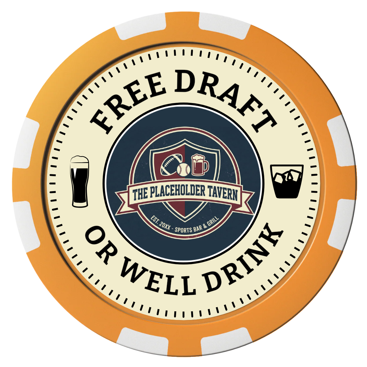 Beer Shop Composite Poker Chips - Orange / 8 Stripe - Front