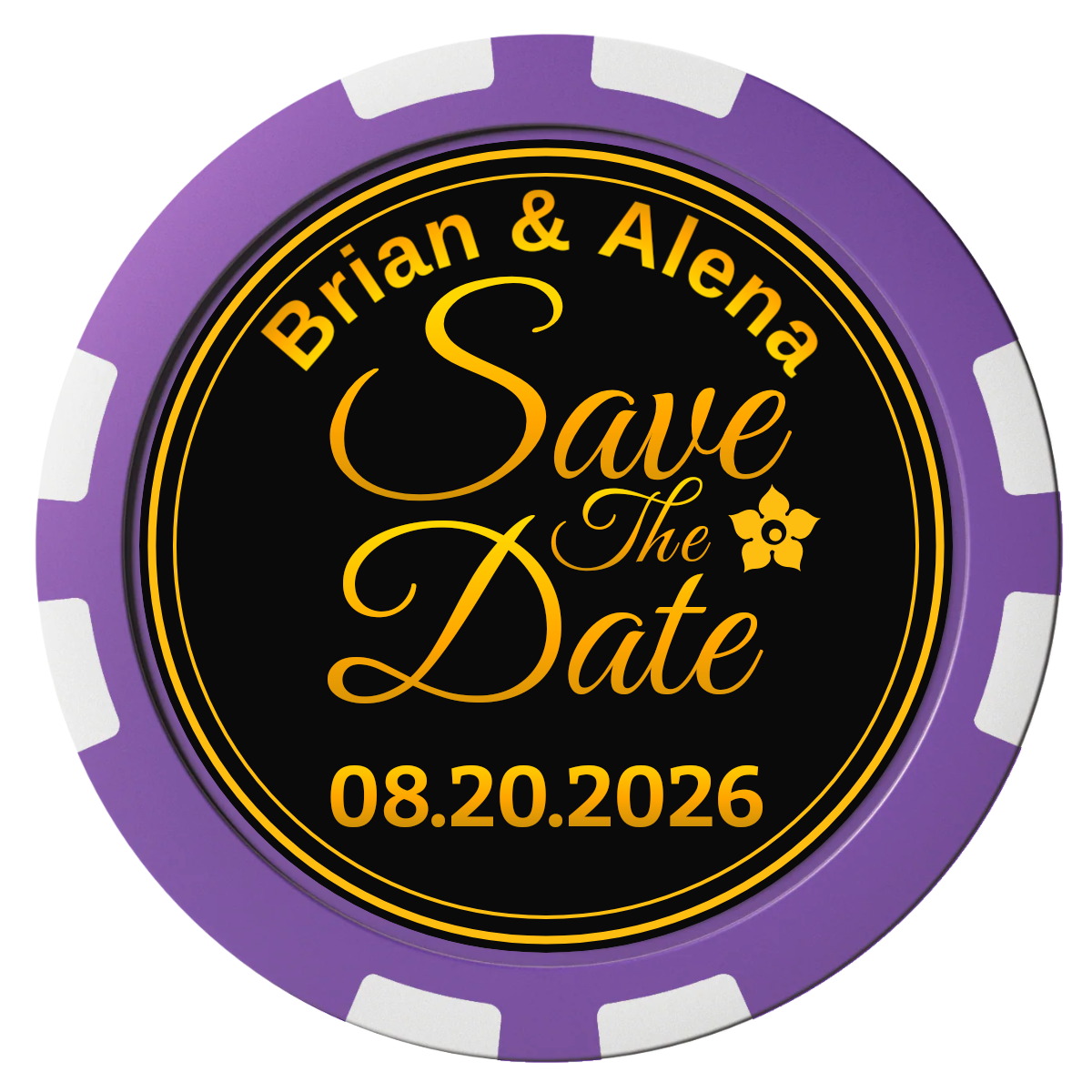 Save the Date Text Composite Poker Chips - Purple / 8 Stripe - Front