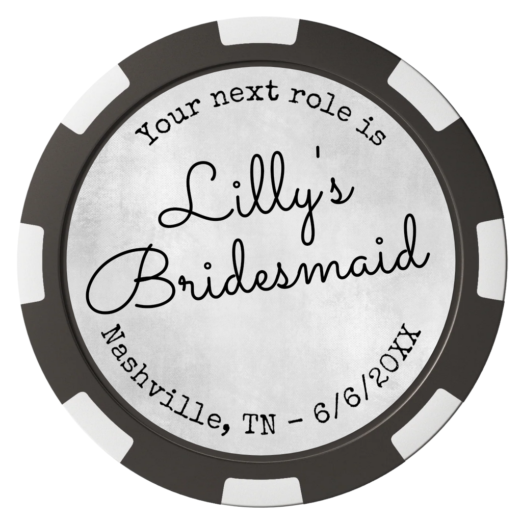 Be My Bridesmaid Simple Magnetic Composite Poker Chips - Black / 8 Spot - Front