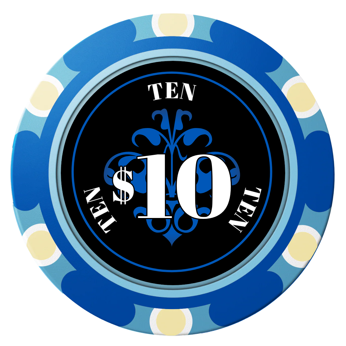 Gothic Revival Clay Poker Chips - Blue / Monte Carlo / 40mm - Front