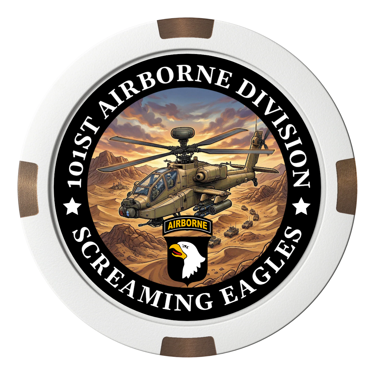 Army Airborne Composite & Metal Hybrid Poker Chips - White - Front