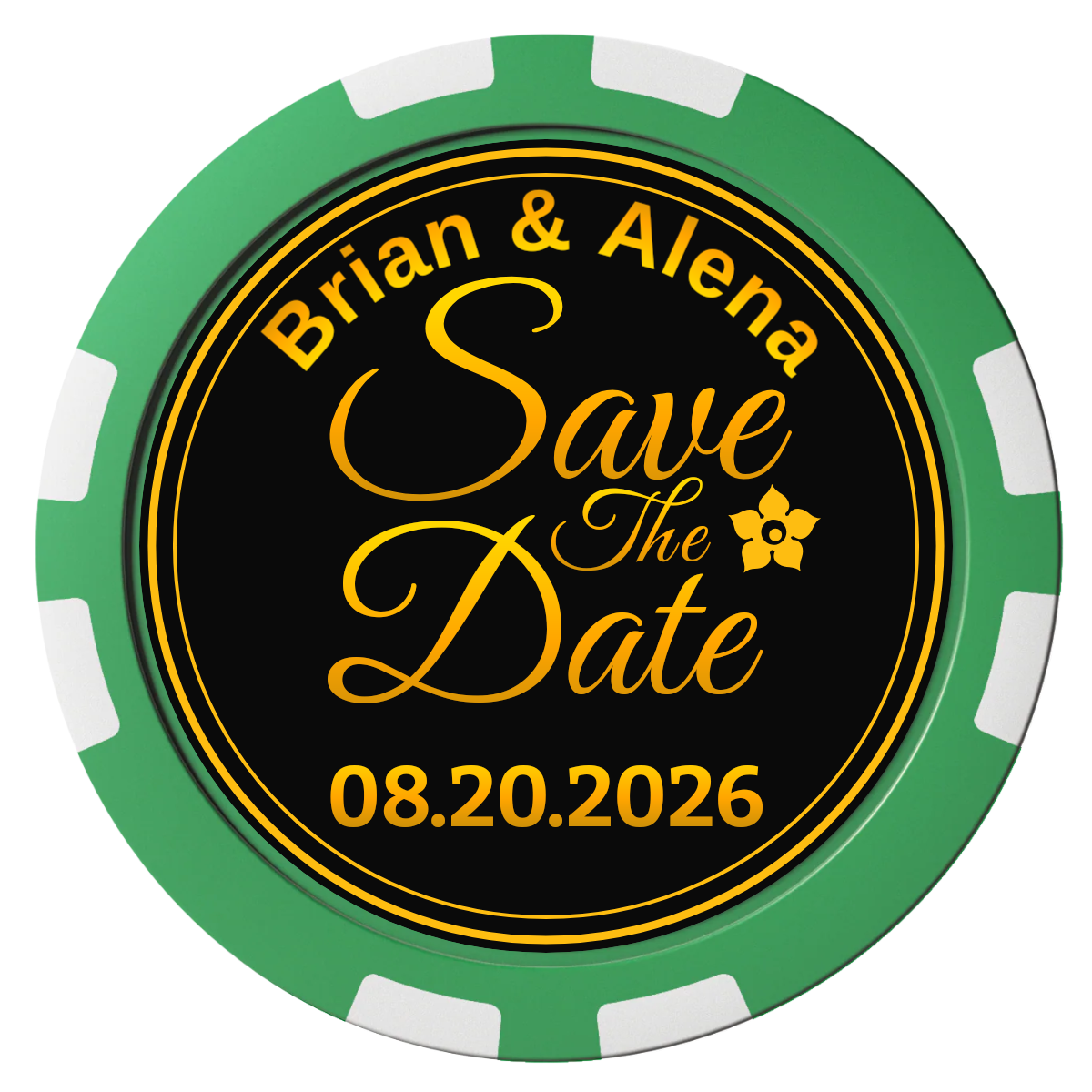 Save the Date Text Composite Poker Chips - Green / 8 Stripe - Front