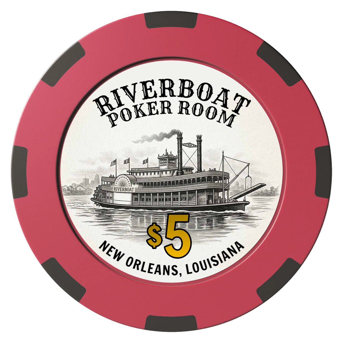 Riverboat Poker Room Clay Poker Chips - Red / 8 Spot (2 Tone) / 40mm - Front