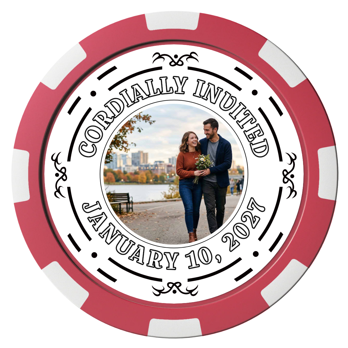 Save the Date Element Magnetic Composite Poker Chips - Red / 8 Spot - Front