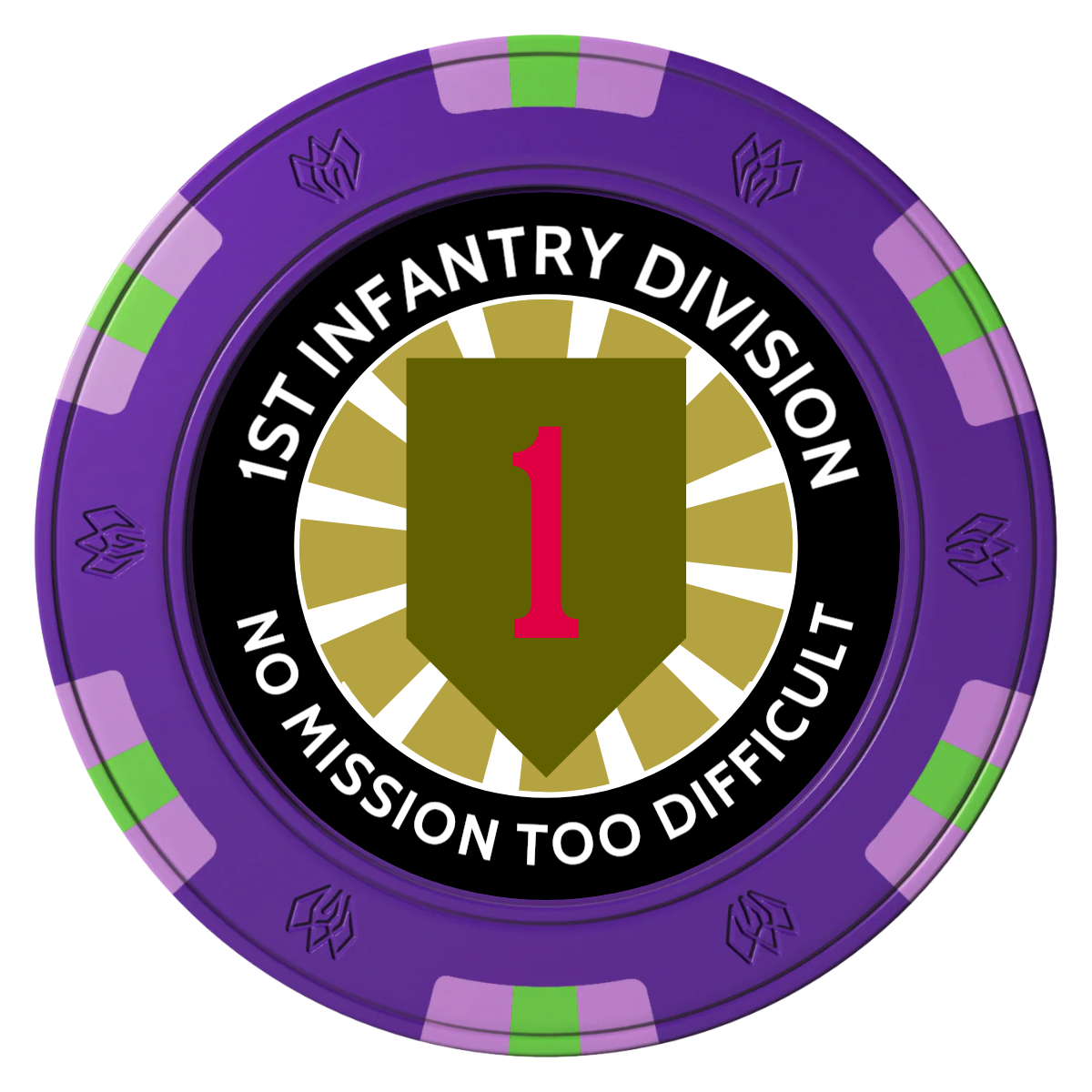 1st Infantry Division Clay Poker Chips - Purple / 6 Spot Gem / 40mm - Front