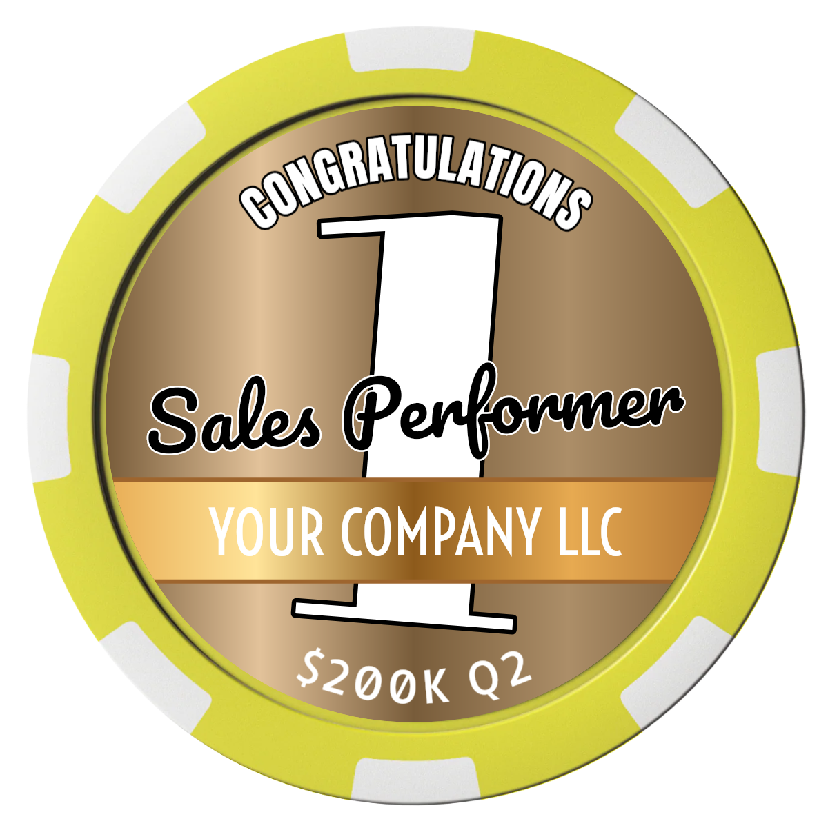 Top Sales Performer Composite Poker Chips - Yellow / 8 Spot - Front