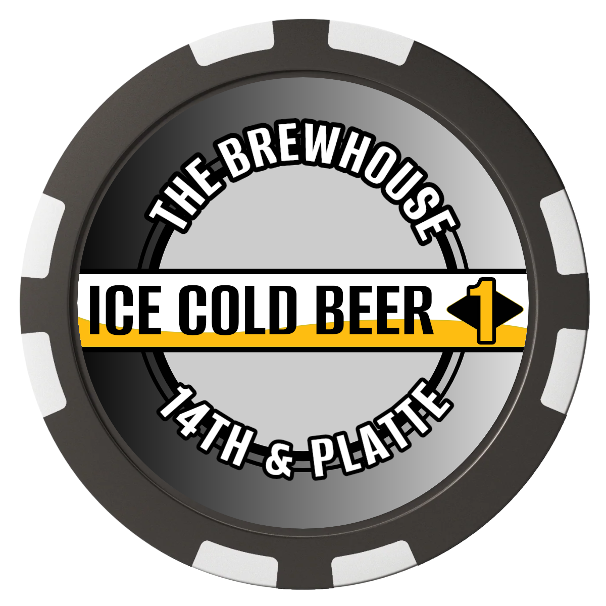 Ice Cold Beer Drink Token Composite Poker Chips - Black / 8 Stripe - Front